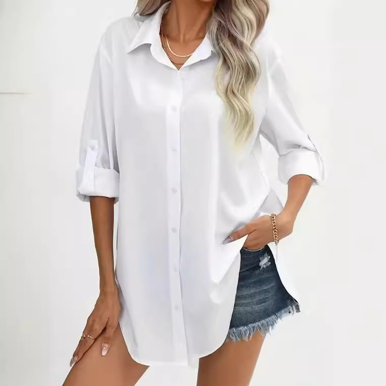 2024 Amazon European and American Cross-Border Spring and Summer Fashion Women's Slim-Fit Solid Color Casual Versatile Tops and Shirts in Stock