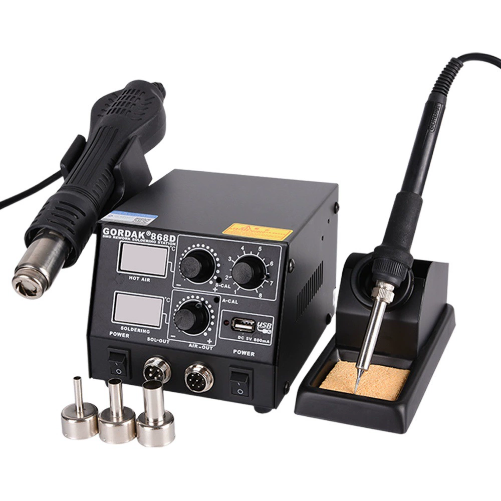 Gaodi GORDAK868D умный 3-в-1 антистатический горячий воздух с двойным цифровым дисплеем Термофен паяльная станция контроль температуры USB зарядка