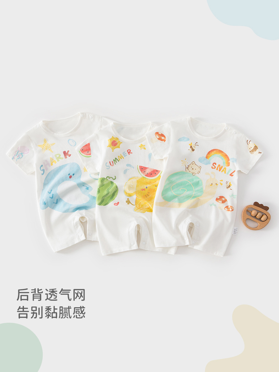 Baby overcoat verano delgado bebé hombre camiseta de manga corta ropa de recién nacidos suave ilustración de algodón amoníaco ropa de escalada clase A image 1