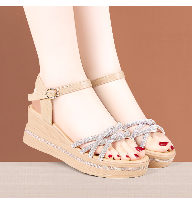 Sandal cao gót nữ quai ngang đính đá platform đế dày gót 6,5 cm — Vàng 6,5cm, Bạc 6,5cm chi tiết 15