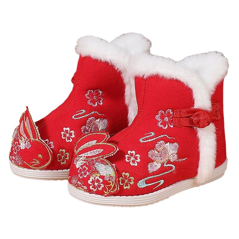 Новые зимние костюмированные ботинки, зимние сапоги для девочек в китайском стиле, обувь с вышивкой, Детская Хлопковая обувь, обувь ханьфу, Новогодняя обувь