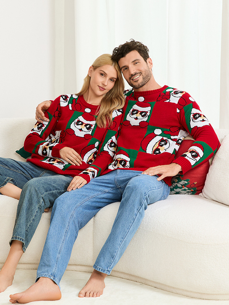 2026 pop transfronterizo Papá Noel padres e hijos Europa y América pareja de Navidad casual suéter de navidad de manga larga image 1
