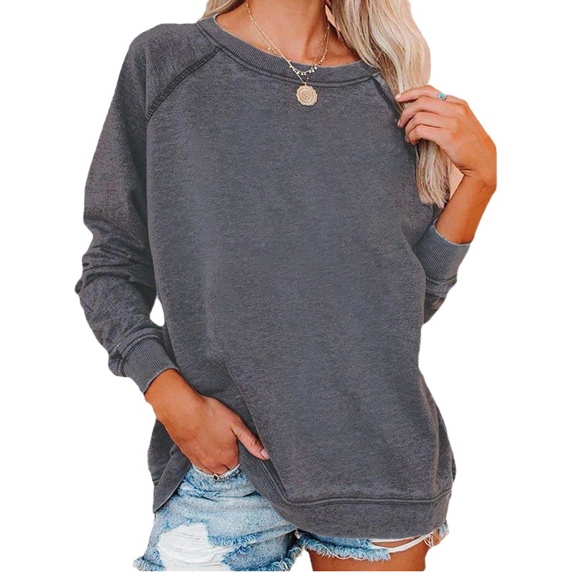 Primavera y otoño Amazon raglán suéter casual europeo y americano suelto de gran tamaño cuello redondo costura mujer manga larga transfronteriza mujer