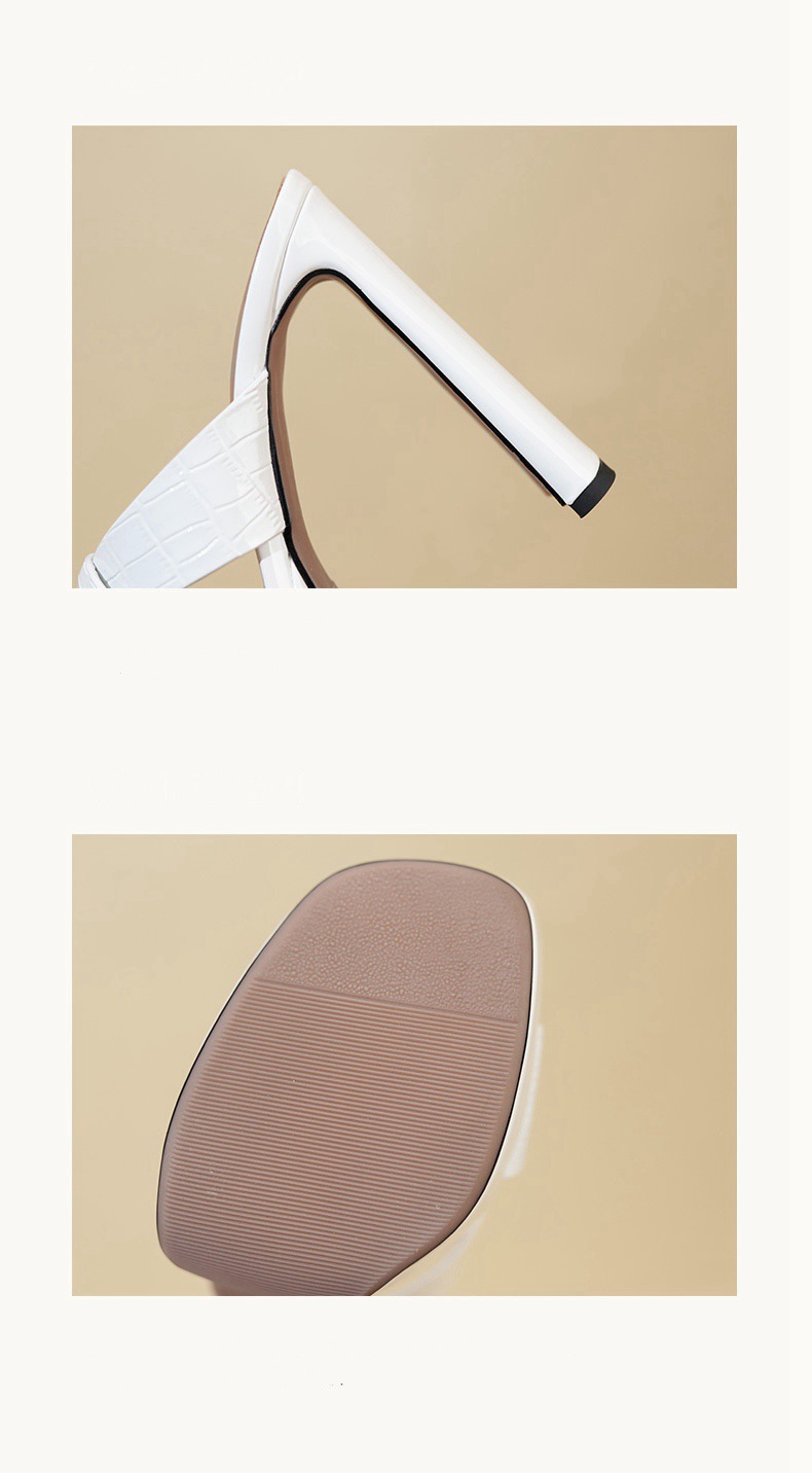 Sandal cao gót nữ hở mũi da bò gót thô 13,5 cm — đen chi tiết 8