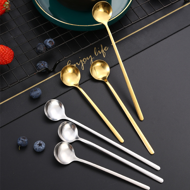 Stainless Steel Small Round Direct From The Manufacturer, In Stock, Stirring Dessert Spoon, Long-handled European-style_voghion.com