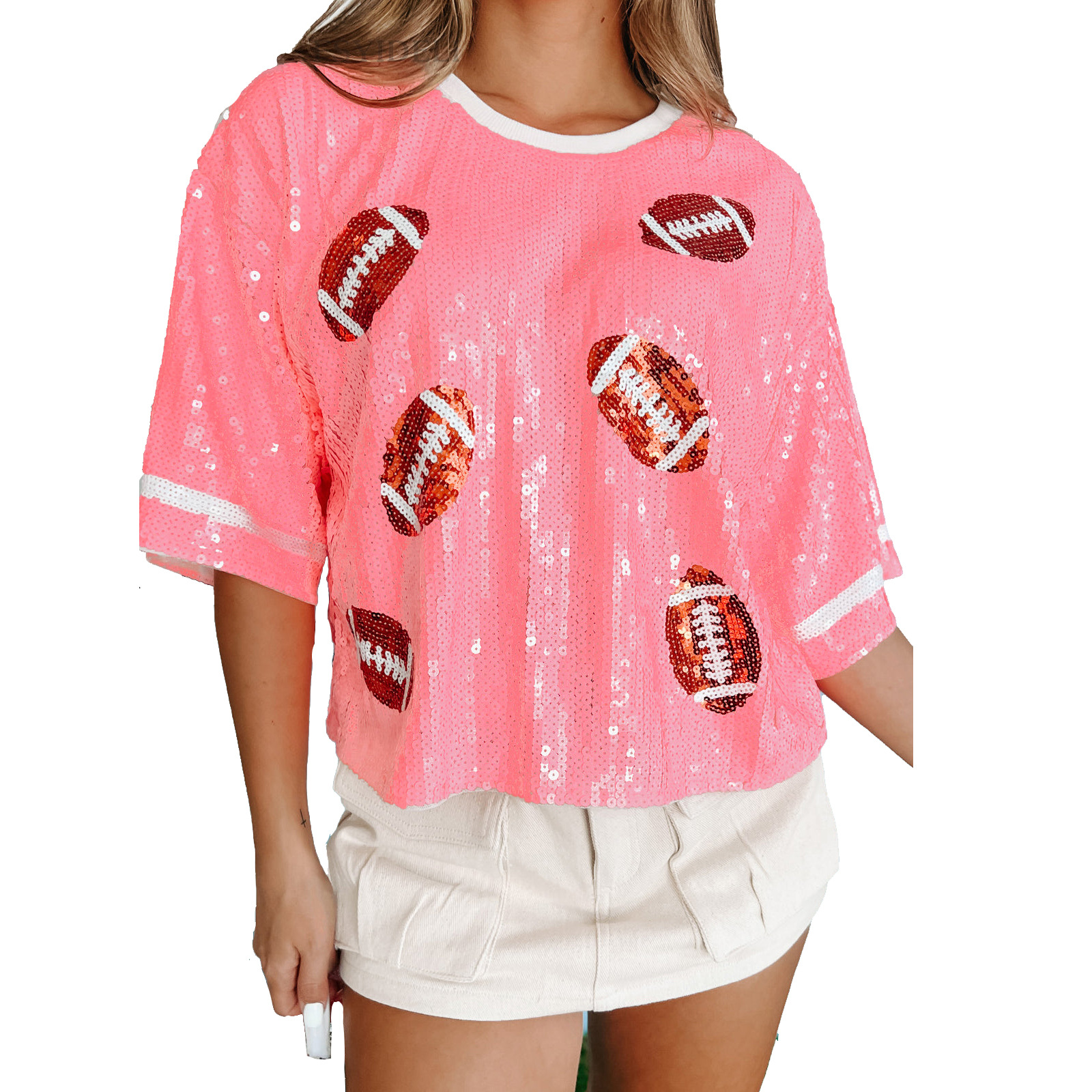 Comfort Function Wholesale Women's Simple Style Christmas Tree Rugby Half Sleeve Sequins T-Shirts