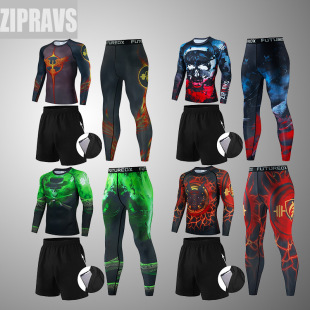 New Running Sports Suit Men's Fitness Wear Sports Shorts Quick-drying Tights Long-sleeved Training Sportswear