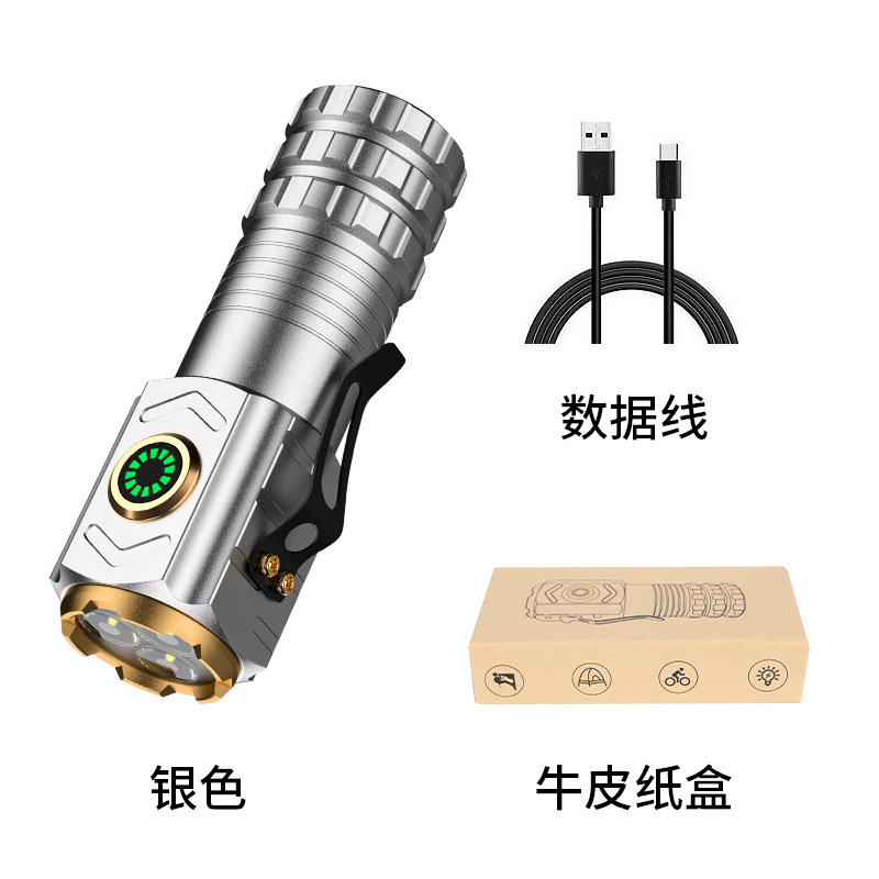 Trabajo de reparación de mano al aire libre súper brillante de tres ojos, pequeña linterna magnética explosiva, luz de aleación de aluminio para el hogar, linterna, luz fuerte
