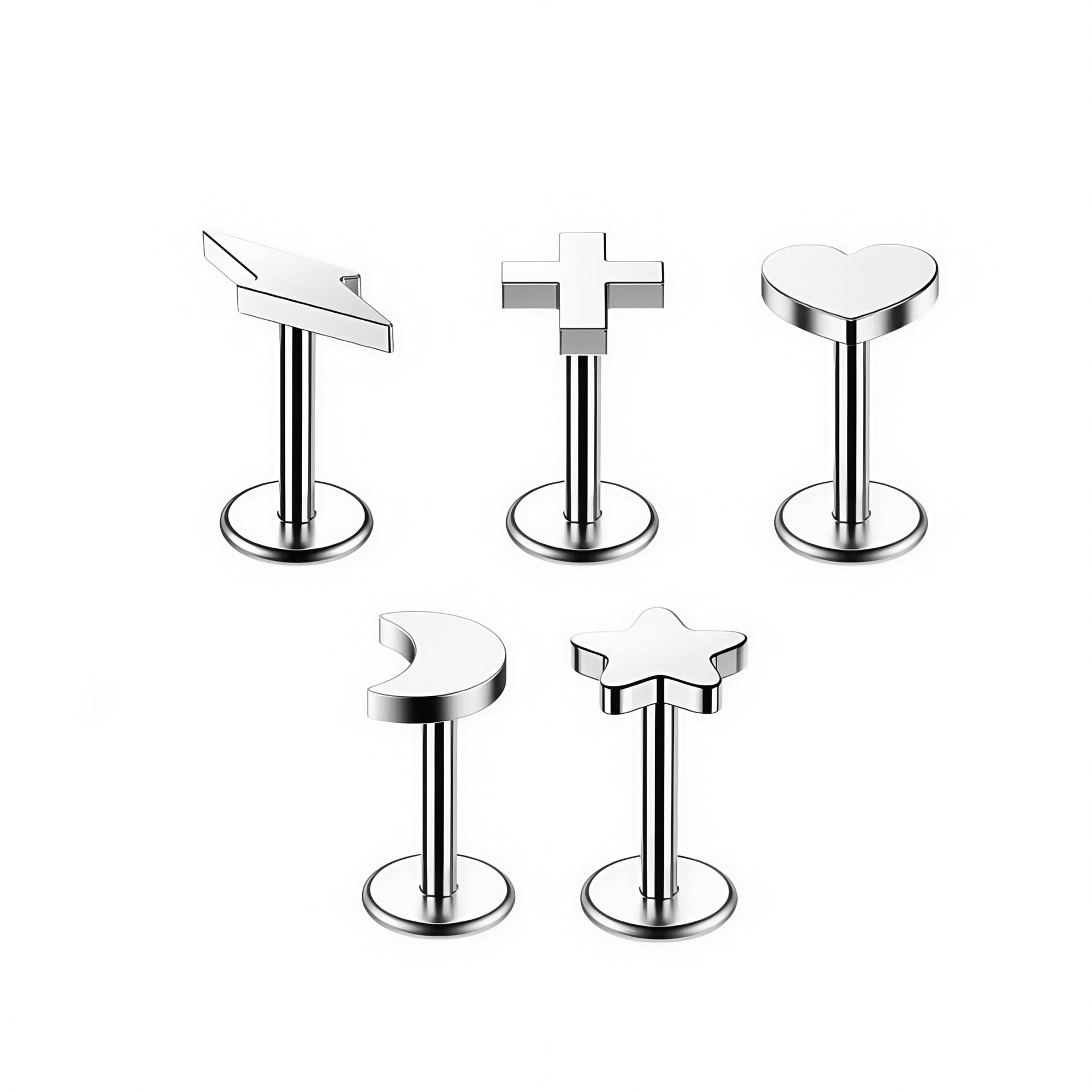 F136 Titanium Internal Thread Lip Labret Stud Heart Star Moon Cross G23 Alloy Body Jewelry detail image 8