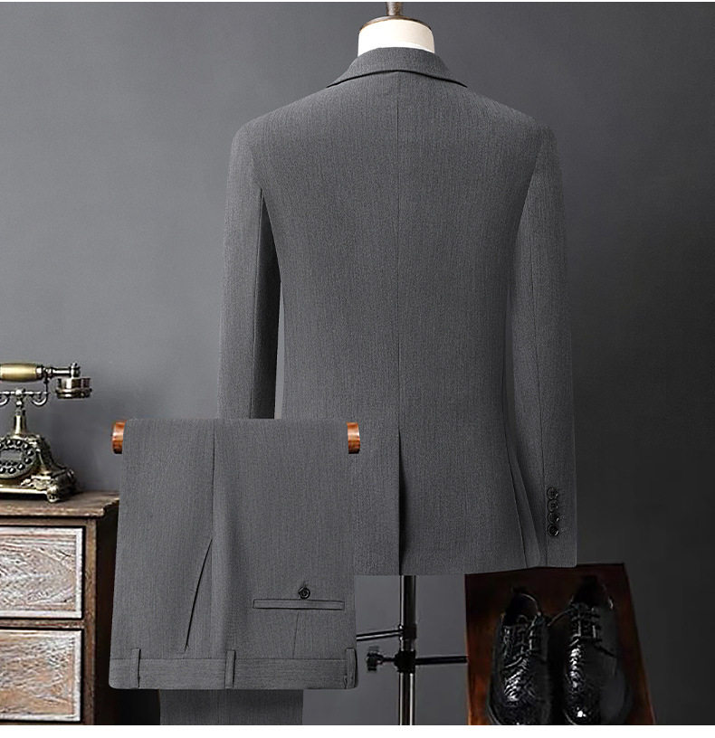 Bộ vest nam ba món vải co giãn bốn chiều, ve áo rộng, dáng ôm, phong cách công sở — Màu xanh tím than, màu xám, màu đen chi tiết 18