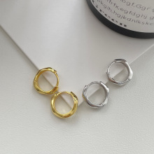 蒂奇实拍S925纯银ins冷淡风几何圆圈耳扣女简约气质菱形波浪耳环