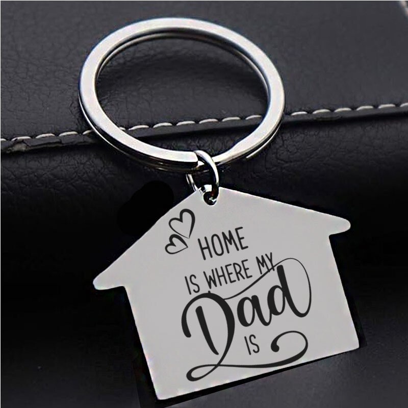 Home Is Where Dad Mom Is Keychain Housewarming Gift for Parents