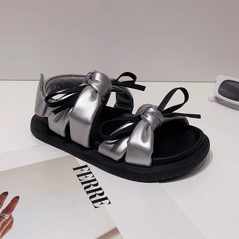 2025 New Summer Korean Style Children's Style Bow Sandals for Little Girls, Lightweight Casual and Versatile Princess Shoes