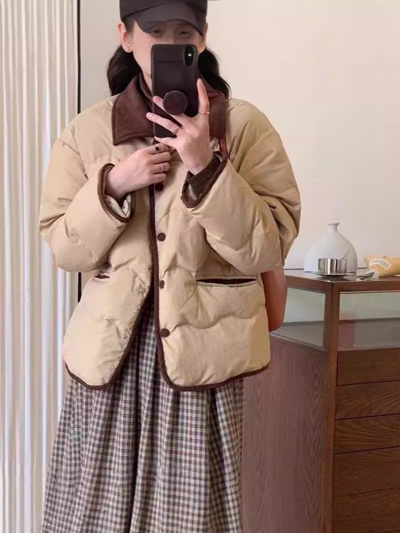 Women's Cotton-padded Coat Short Design Fleece Contrast Lapel Loose Bread Suit New Winter College Style Coat Cotton-padded Coat