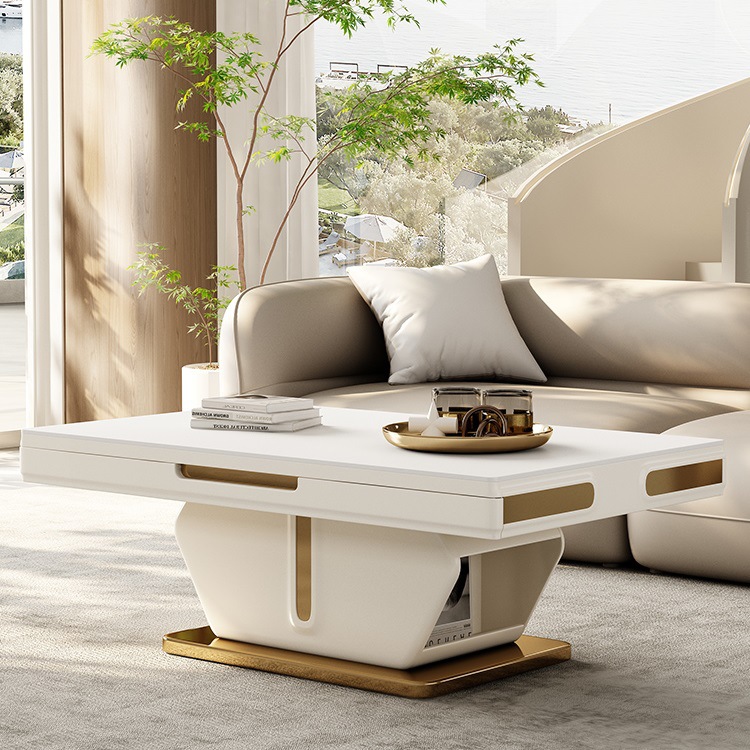 Mesa de centro de pizarra de lujo ligero, multifuncional para apartamentos pequeños, mesa de centro y comedor moderna minimalista ajustable de doble uso, nuevo modelo al por mayor.