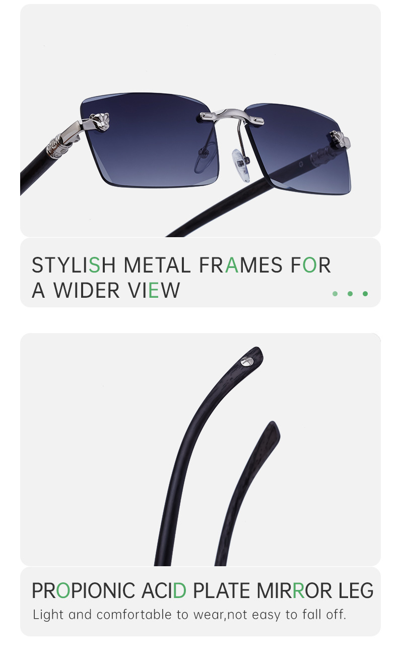 2024 Neue europäische und amerikanische rahmenlose Retro-Sonnenbrille für Herren mit Spiegelbeinen aus Holzmaserung und Sonnenbrille für Herren_voghion.com