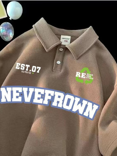 Summer polo collared shirt for men and women, loose oversize retro printed design style, niche trendy brand short sleeve