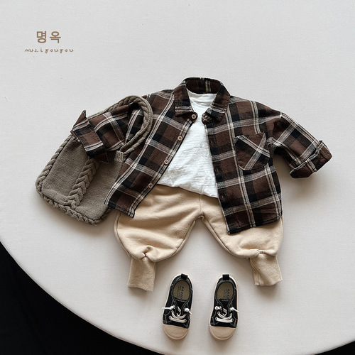 Children's Korean retro shirts, autumn new style, Japanese and Korean style long-sleeved shirts for boys and girls, children's personalized trendy children's clothing