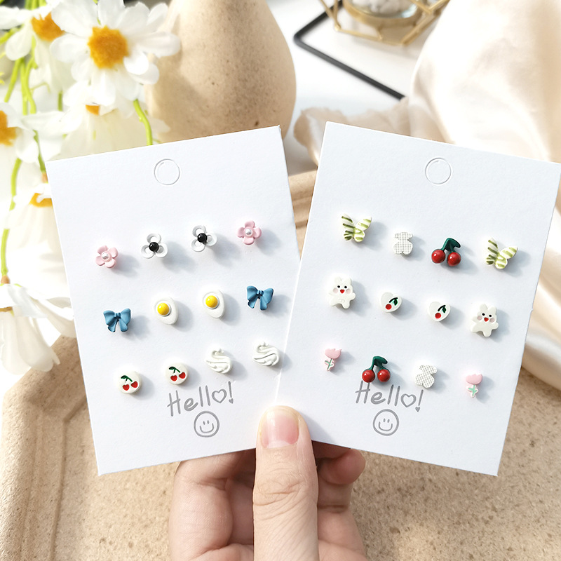 Sweet Animal Flower Bow Knot Plastic Resin Womenu0027S Ear Studs 6 Pairs