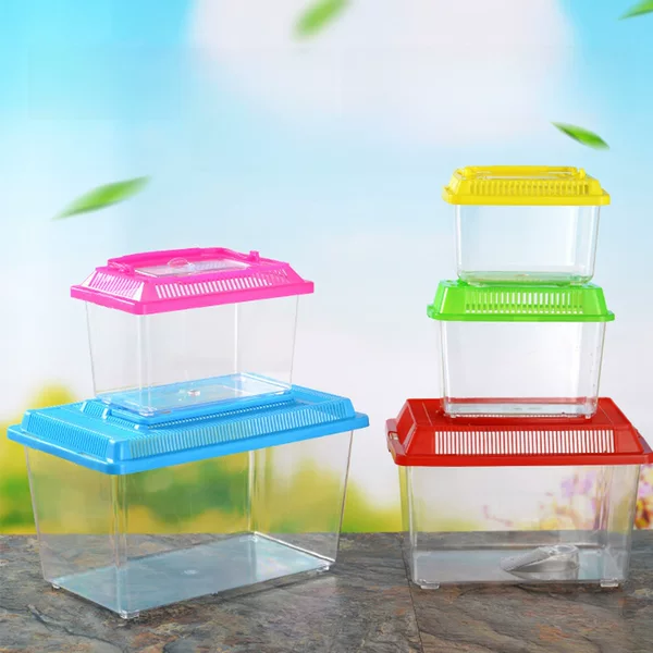 Large, Medium and Small Portable Transparent Pet Feeding Box Turtle Tank Transport Box Plastic Goldfish Tank Closed Hamster Cage