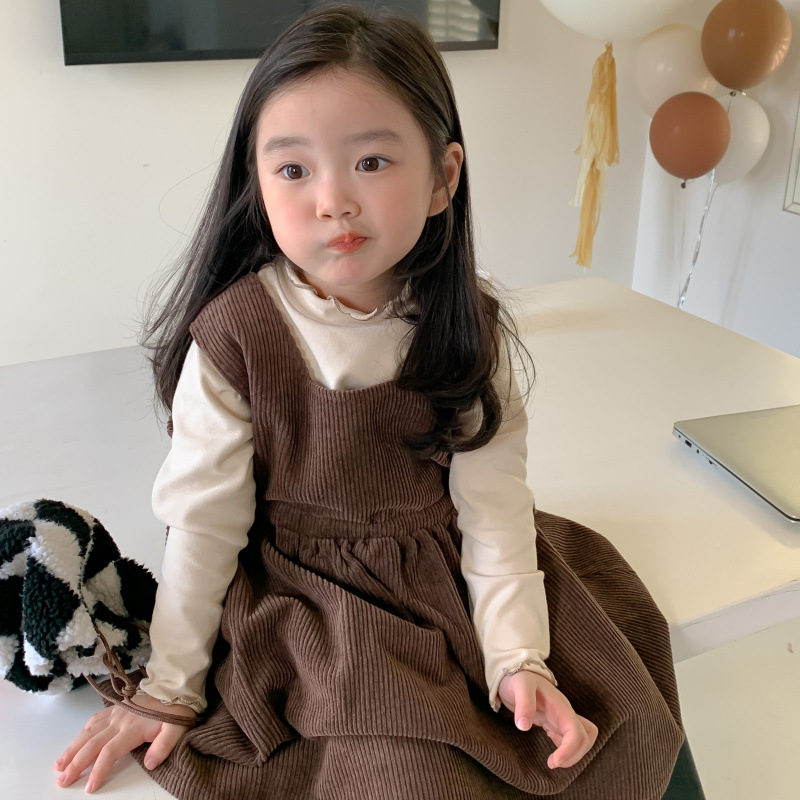 Gonna in velluto a coste autunno nuova edizione coreana con cinturino per bambini Set da due pezzi con fondo casual ampio e versatile per ragazza_voghion.com