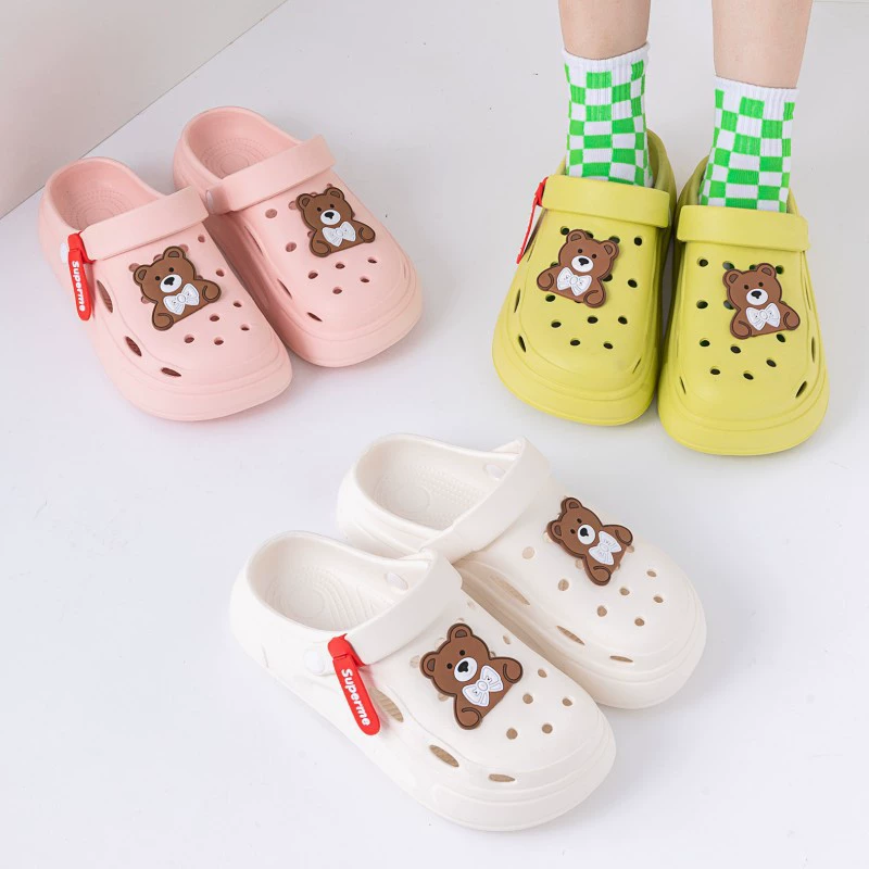 Обувь в пещере с милым медведем, женская одежда, дышащая повседневная садовая обувь, женские домашние сандалии и тапочки из ЭВА