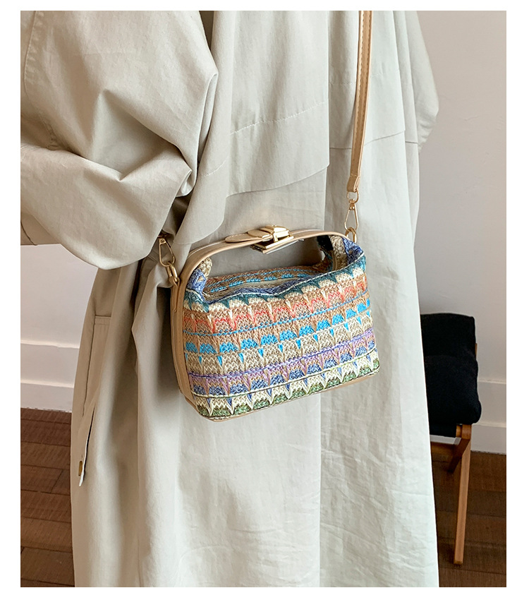 Straw Knitted Handbag Small Square Shoulder Bag With Clasp Casual Versatile Women's Luggage_voghion.com