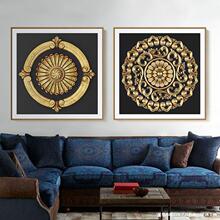 点墨拓金 非金箔装饰画抽象酒店工装挂画样板间壁画正方形