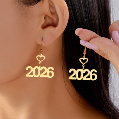欧美时尚新品字母个性吊坠耳环潮流百搭2026新年不锈钢耳环女批发
