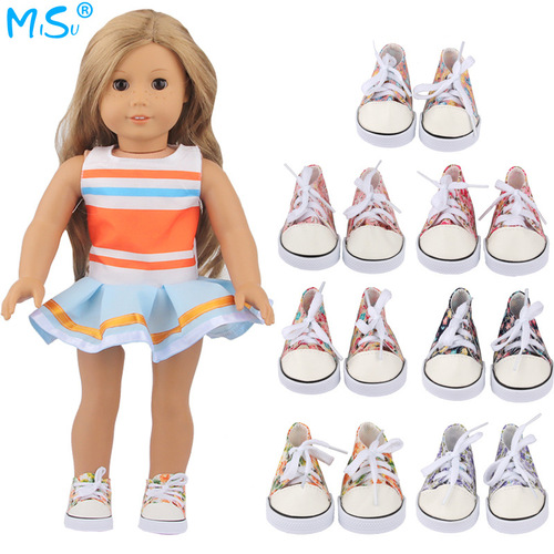 43CM Doll Shoes 18-inch Girl Doll Flower Canvas Shoes, Saffron Doll 7cm Fashion Doll Shoes