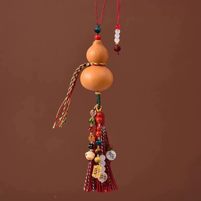Chinese-Style Gourd Hand-Woven Cotton Rope Tassel Car Hanging Ornament for Good Luck and Fortune, Exquisite Car Interior Accessory, Bag Decoration (Car hanging) - good-luck-gourd-car-hanger-red-model