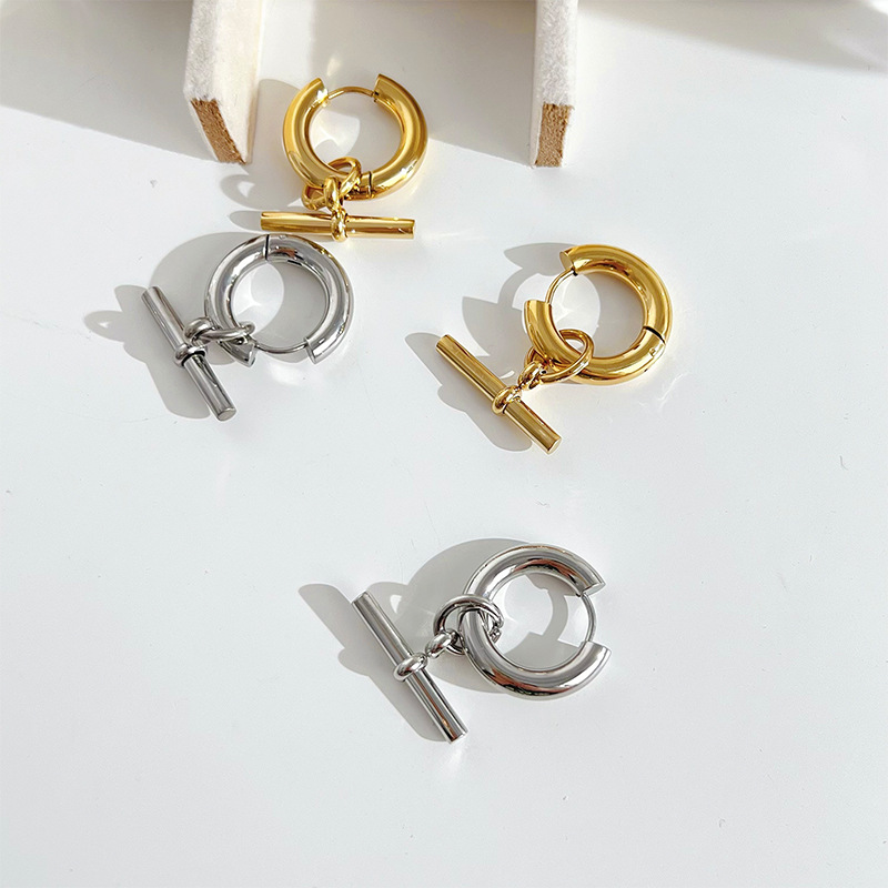 PVD Coated Gold Plating Process 304 Stainless Steel Ear Needle Material Fashion Solid Color Plating 304 Stainless Steel 16K Gold Plated White Gold Plated Gold Plated Stainless Steel Earrings