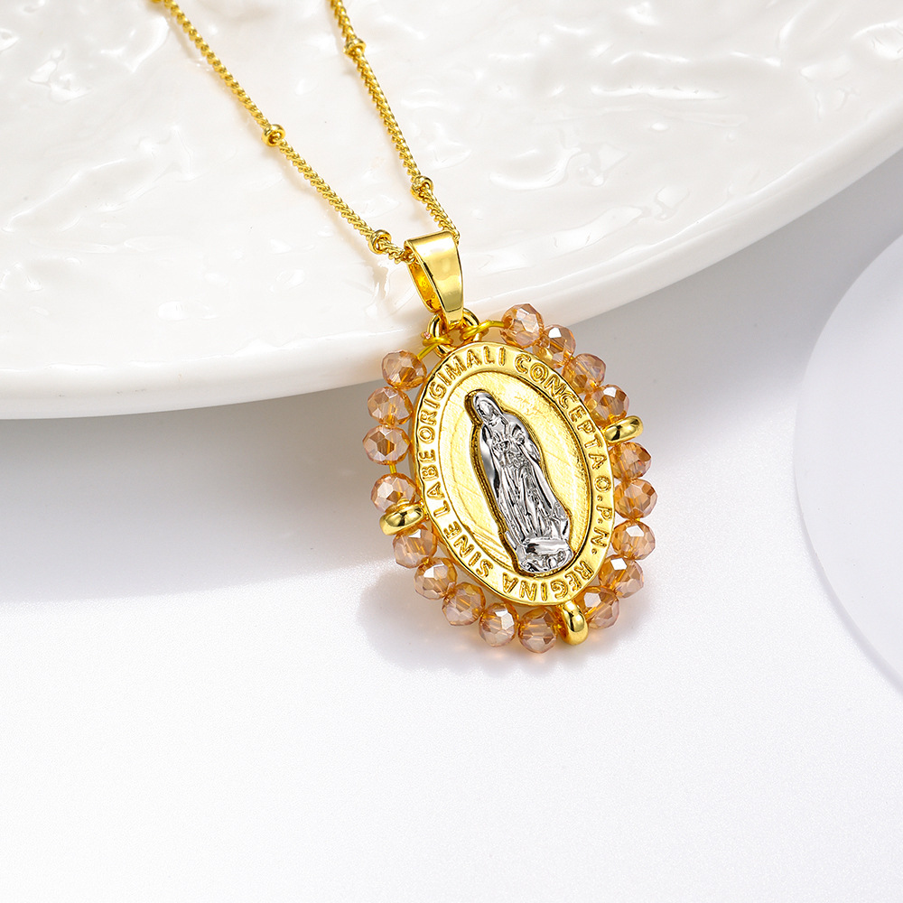 Moda europea y americana hecha a mano cristal oval de dos colores colgante colgante de bronce temperamento colgante de retrato