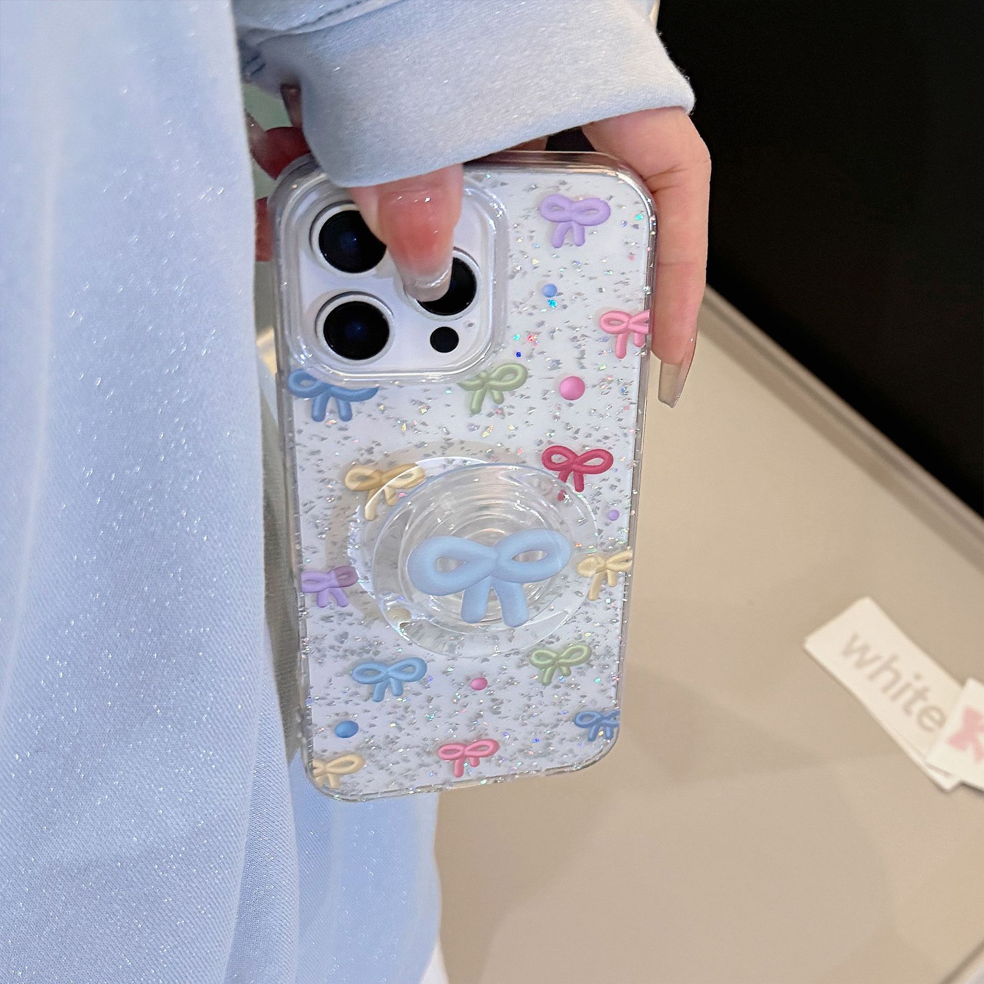 Lazo de color brillo simple para Apple 16Pro Girl Heart 15ProMax funda para teléfono móvil 14/13 Nuevo 16