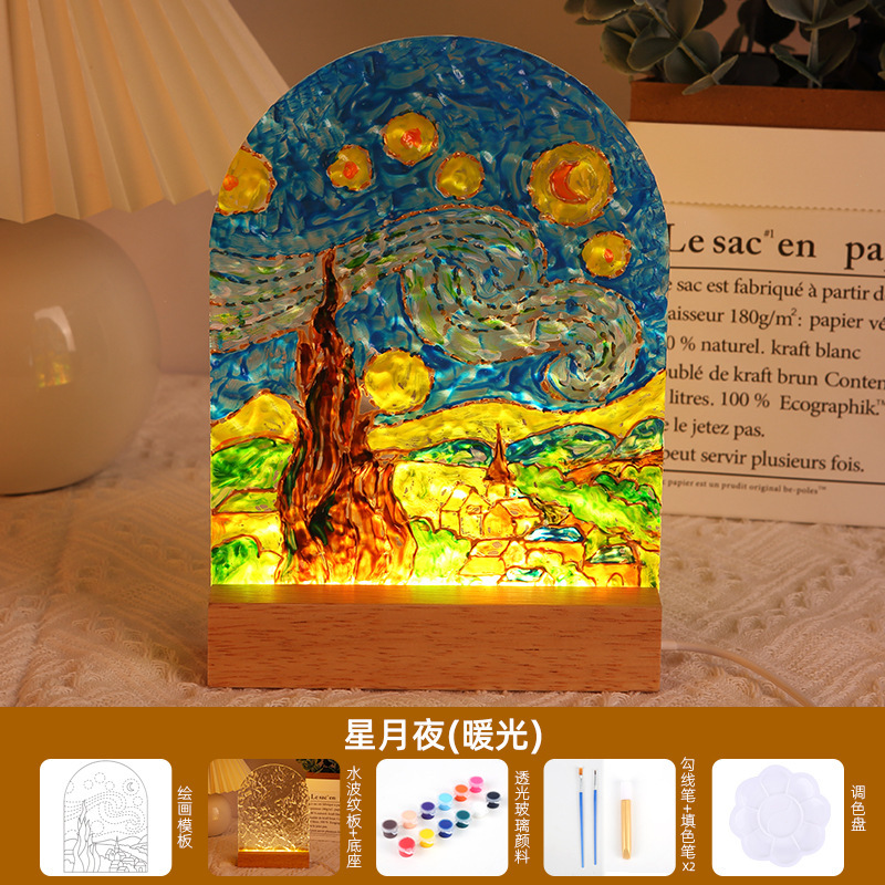チューリップガラス絵画ナイトライト手作りDIY絵画材料パック水波紋アクリル板中秋節ギフト|undefined