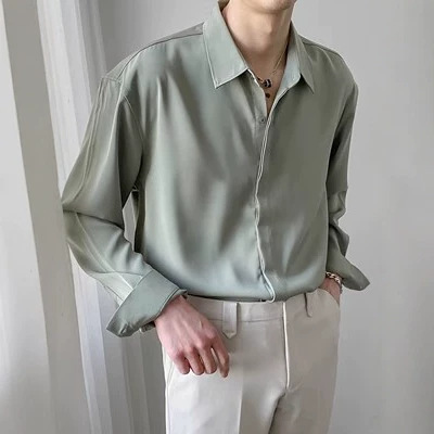 Niche casual Korean-style loose long-sleeve shirt for men, spring and autumn top, trendy high-end drapey solid color wrinkle-free shirt