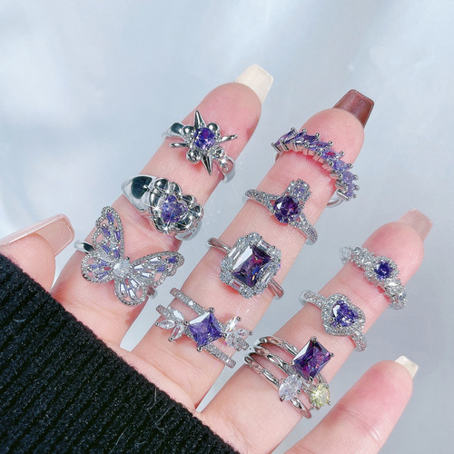 Light Luxury Purple Diamond Zircon Elegant All-Match Open-Style Ring for Women — Unique Design, Instagram-Worthy, Bold & Chic Fashionable Ring