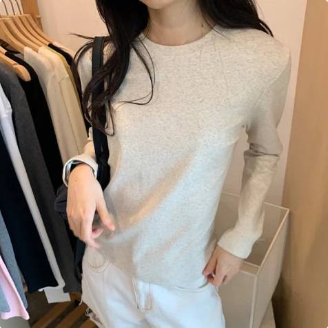 白色圆领短款内搭打底衫女秋冬季高级感修身正肩长袖t恤收腰上衣|undefined