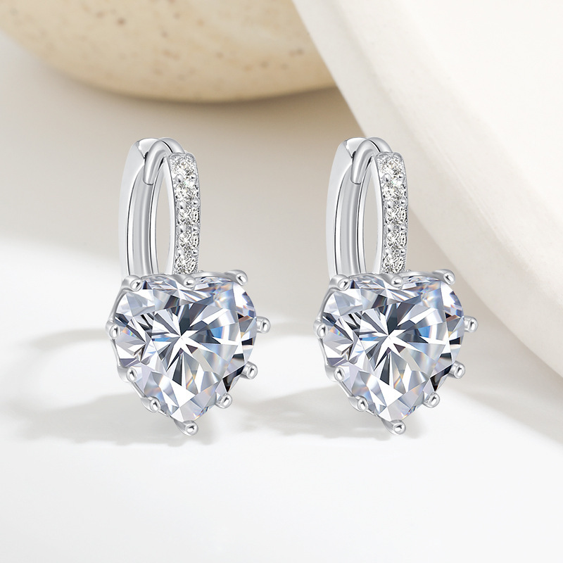 Copper Material 1 Pair Shiny IG Style Heart Shape Inlay Copper Zircon Earrings