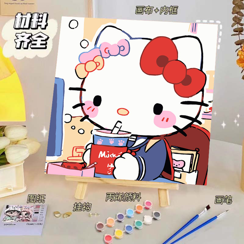 Pintura al óleo digital de bricolaje, dibujos animados para niños, pinturas para colorear hechas a mano, lindos puestos de animación curativos, comercio exterior transfronterizo