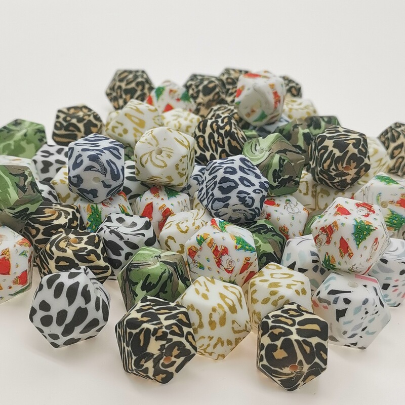 Silicone beads octagonal beads leopard loose beads food grade DIY beads baby gum necklace accessories a generation of hair