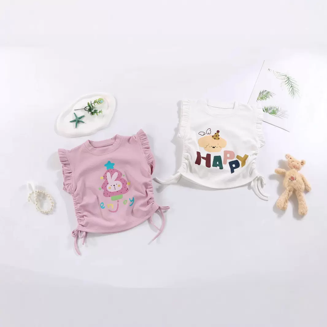 儿童全棉短袖T恤女童夏季上衣女孩洋气小飞袖宝宝夏天款休闲半袖