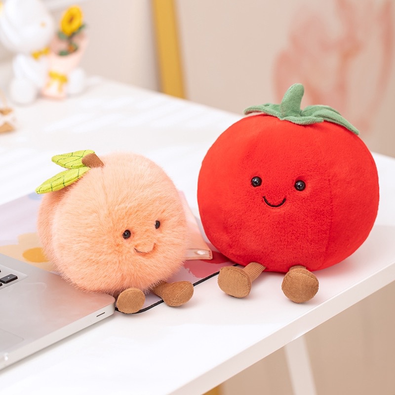 Nuevos productos jelly melocotón muñecas interesantes fruta melocotón tomate muñecas peluche muñecas niños lindos regalos