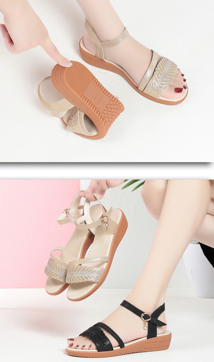 Sandal nữ đế bệt da bò mềm chống trượt size lớn — màu đen chi tiết 14
