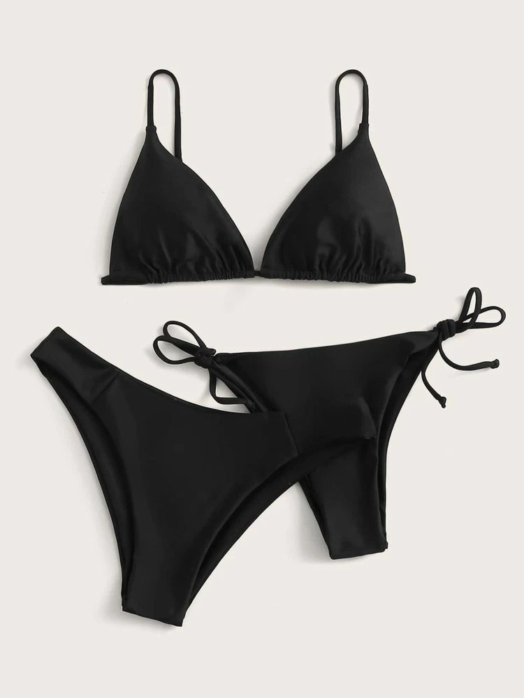 Swimming Pool, Beach Occasion Solid Color Pattern Women's Solid Color 3 Pieces Set Bikinis Swimwear