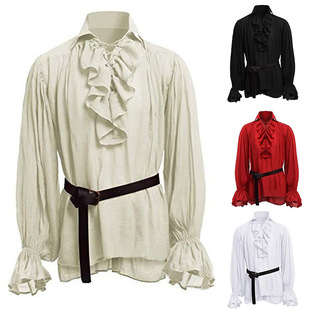 Amazon Retro Medieval Puff Sleeve Solid Color Shirt Renaissance Cosplay Steampunk Top