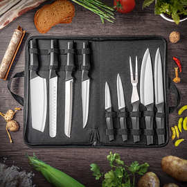 跨境刀具套装不锈钢礼品9件套刀具厨师专用刀菜刀便携带收纳袋刀