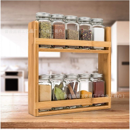 Kitchen bottle storage rack household wooden seasoning bottle storage rack double-layer simple desktop organization rack cross-border