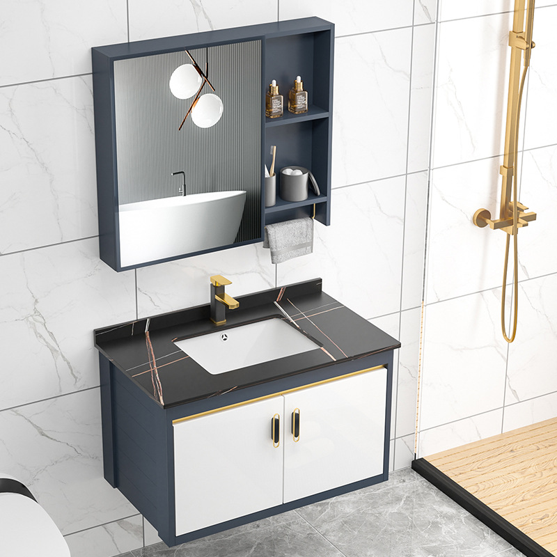 Placa de roca gabinete de baño combinación de lavabo integrado cuarto de baño apartamento pequeño lavabo gabinete mesa de lavado Luz de lujo espacio de aluminio gabinete colgante