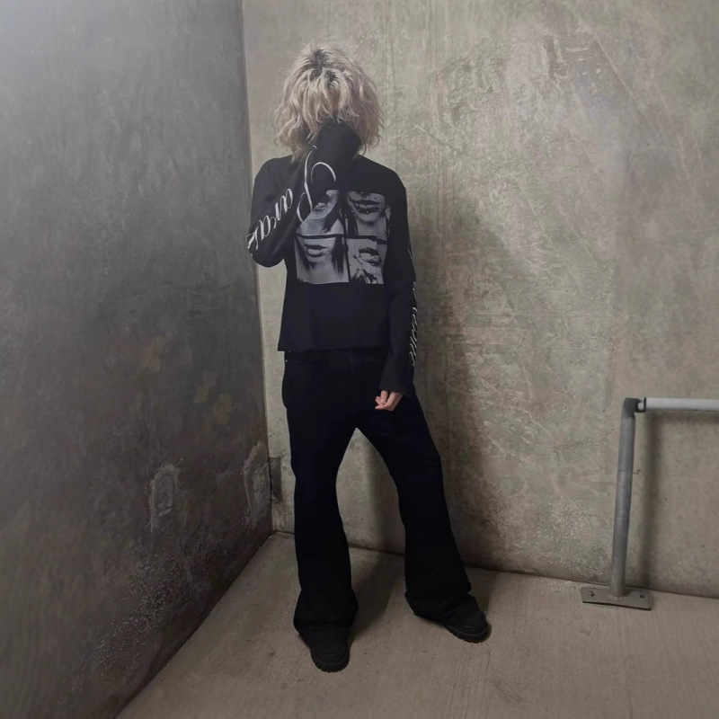 Cross-Border Punk Abstract New Style American Street Retro Print Skims Long-Sleeve Loose-Fitting Unisex Autumn and Winter Cotton Inner Wear Cross-Border Punk Abstract New Style American Street Retro Print Skims Long-Sleeve Loose-Fitting Unisex Autumn and Winter Cotton Inner Wear